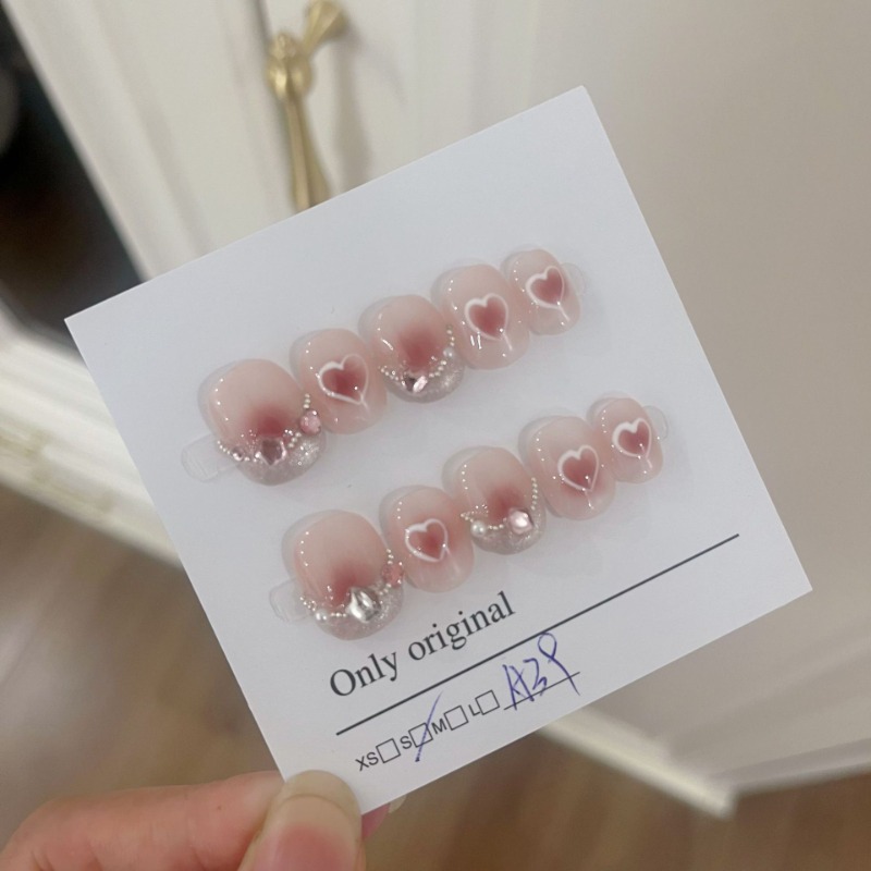 Nail Art Glitter - 10 ชิ้นฤดูร้อนฝรั่งเศสสั้นมือบีบเล็บบลัชออนหัวใจดวงดาวประกายศิลปะเล็บปลอมถอดออกได้นำมาใช้ใหม่