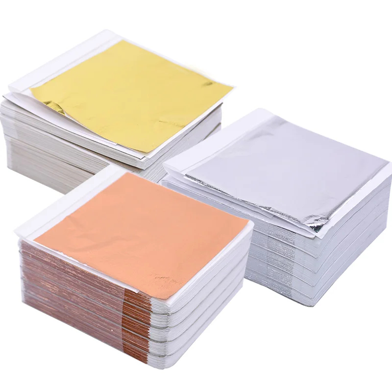 Nail Foil Transfer - กระดาษฟอยล์ทองแดงเคลือบทองคำขาว 100 ชิ้น สำหรับตกแต่งเล็บ งานแต่งงาน งานปาร์ตี้