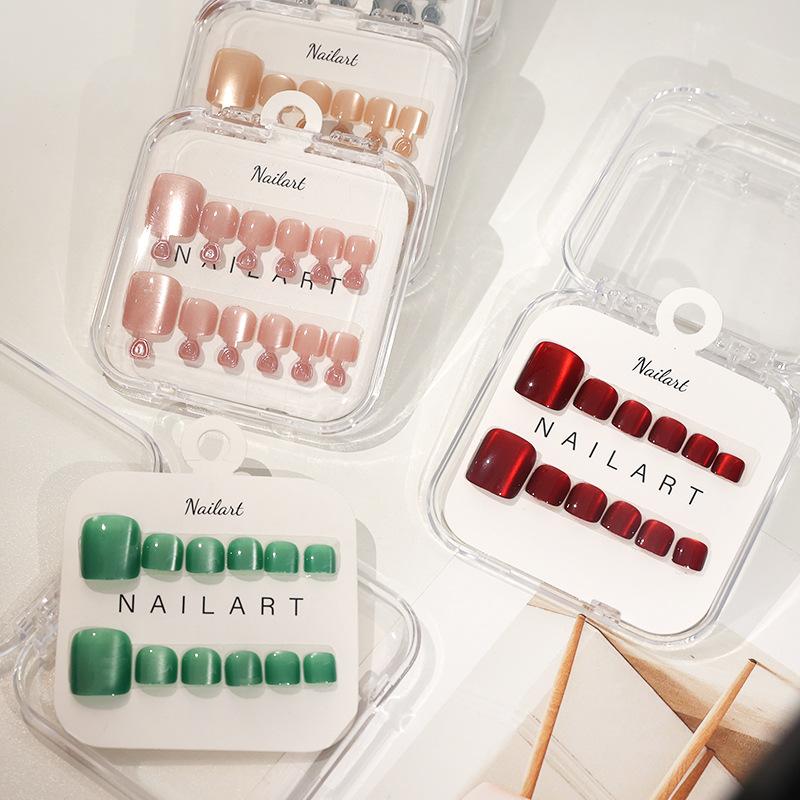 Nail Art Extension Cat Eye - เล็บปลอมแบบฝรั่งเศส 10 ชิ้น/กล่อง เงาแบบ Cat-Eye ลายเพ้นท์เล็บ