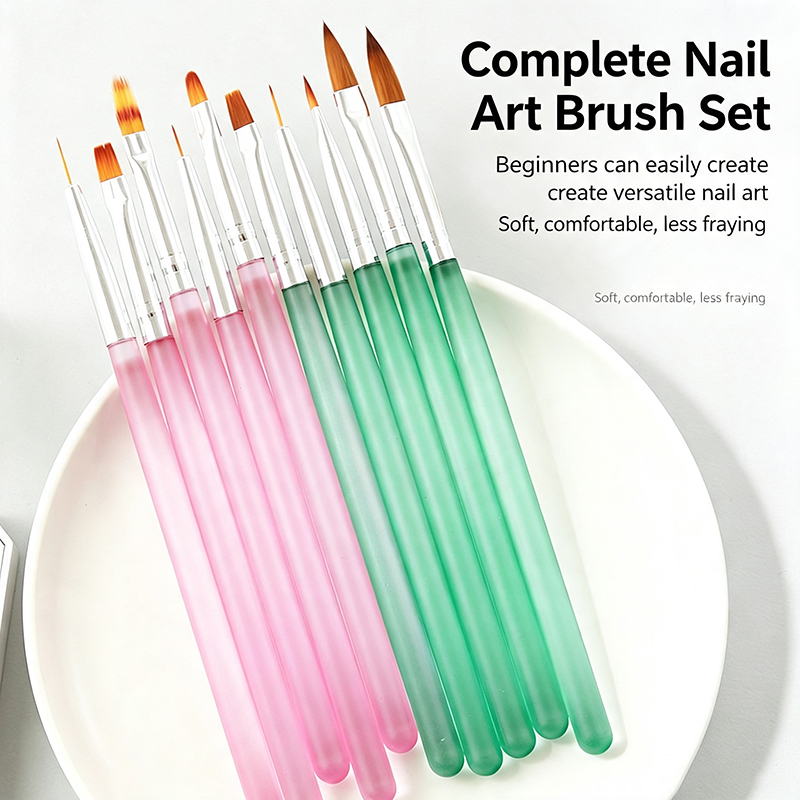 Nail Art Pink Soft - แปรงทำเล็บสีชมพูโปร่งแสง 5 ชิ้น หัวแปรงอเนกประสงค์ ขนแปรงนุ่ม สำหรับเจลยูวี