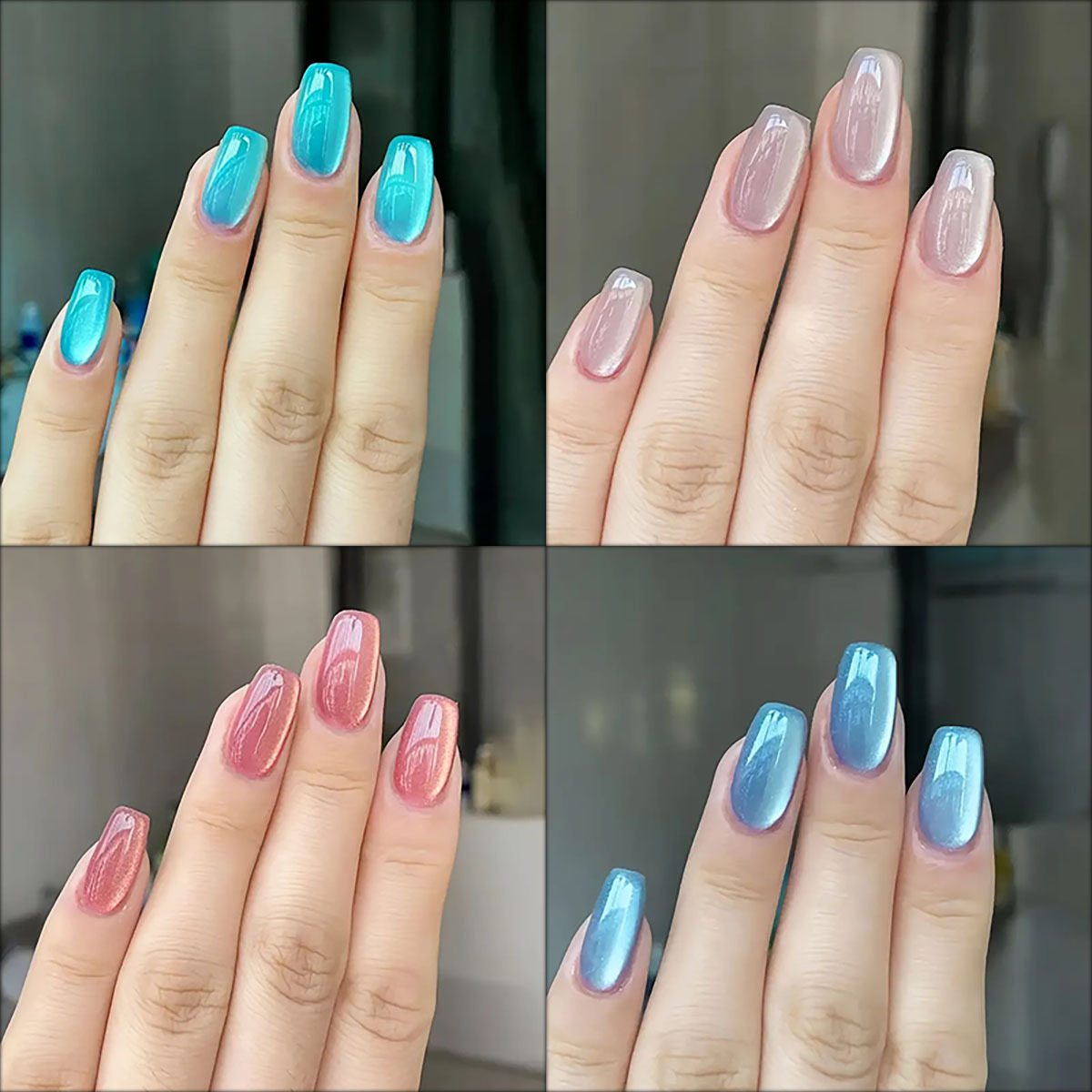 Nail Art Inspo - 24 pcs/30 pcs สั้นบัลเล่ต์เล็บปลอมสําหรับผู้หญิงแมวตา Glitter สีเขียวสีฟ้าสีม่วงสีชมพูเงาเล็บเคล็ดลับกดบนเล็บ