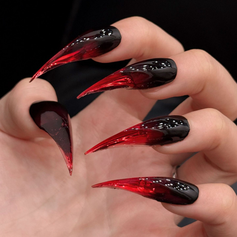 Nail Art Gothic - เล็บปลอมลายกรงเล็บมังกรและกรงเล็บนกอินทรี สีแดงและสีดำ สไตล์ยุโรปและอเมริกา ขายดีข้ามประเทศ