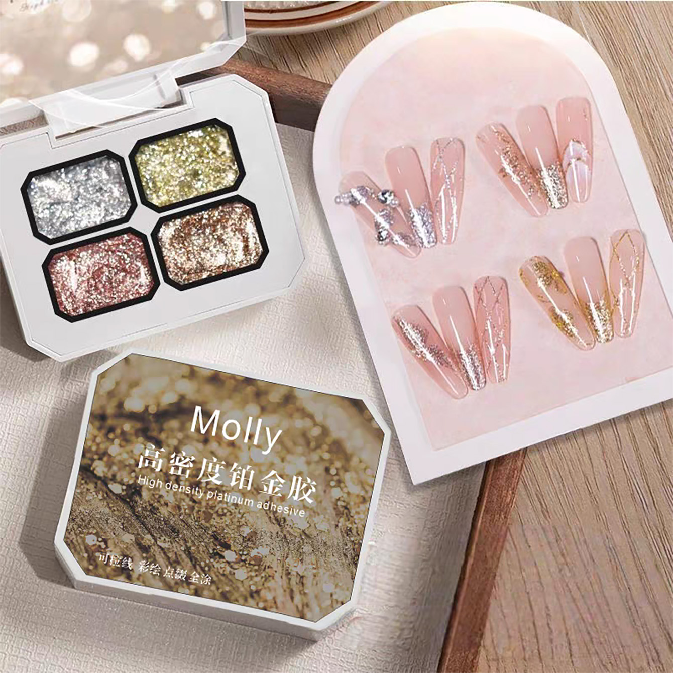 Nail Foil Transfer - MIANEL ชุดสีเจลเพ้นท์เล็บแบบฟอยล์หนา สีแพลตตินัม ทอง เงิน โรสโกลด์