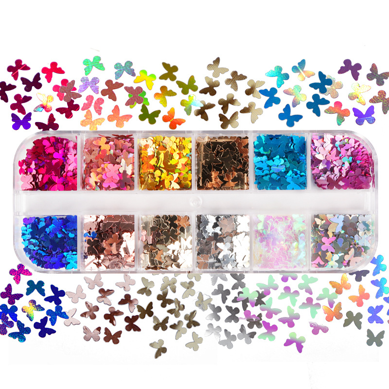 Nail Art Inspo - ผสมสีเรืองแสงผีเสื้อ Glitter ตัวต่อขนตาอุปกรณ์เสริมเล็บประกายระยิบระยับศิลปะตกแต่ง Professional Peralatan Rias