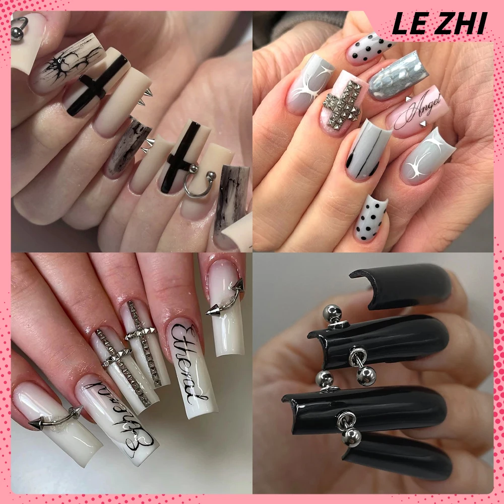 Nail Art Gothic - เล็บปลอม Y2K สไตล์สไปซ์เกิร์ลส์ 10 ชิ้น งานแฮนด์เมด