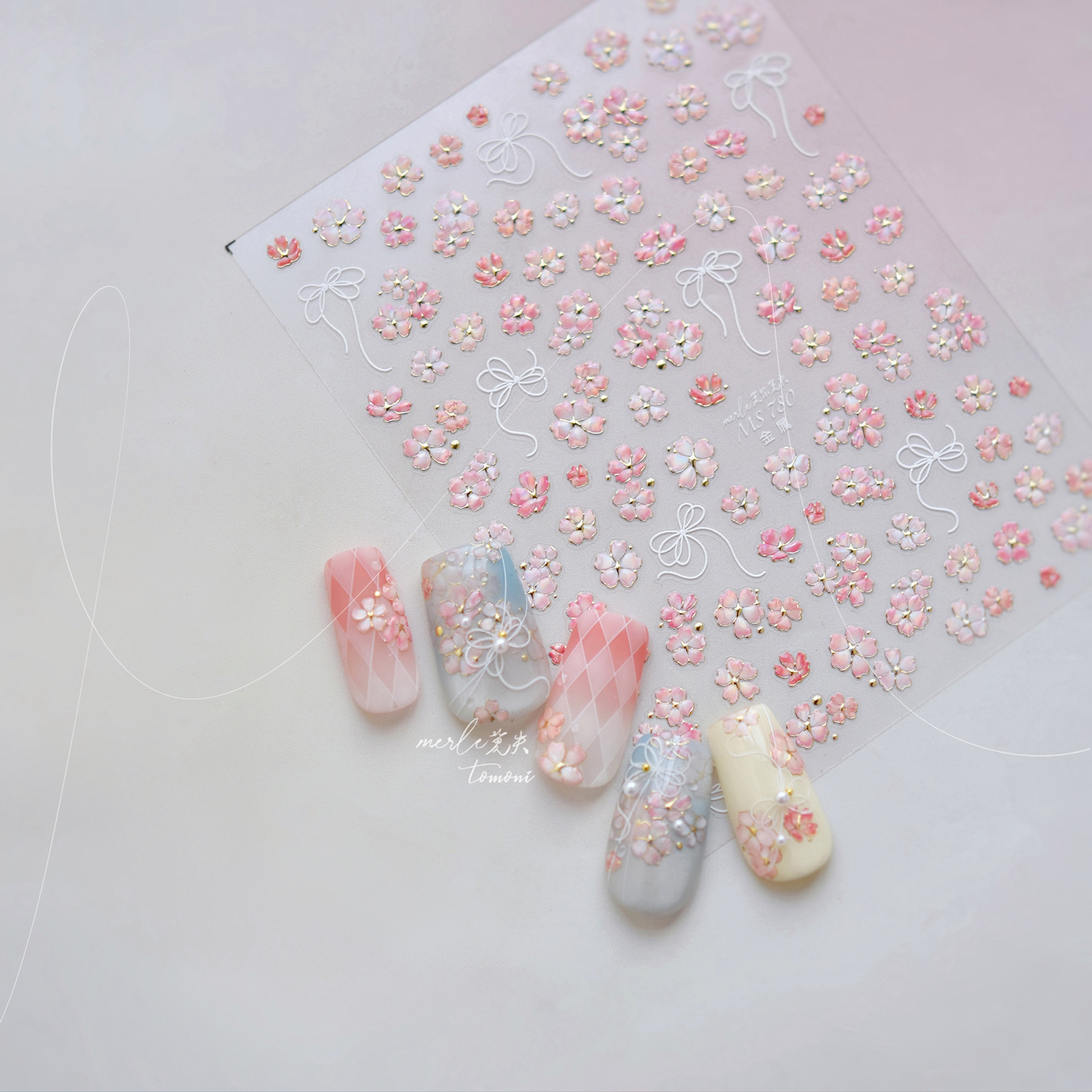 สติกเกอร์ติดเล็บลายดอกซากุระสี - Nail Art Pink Soft บทวิจารณ์และราคา