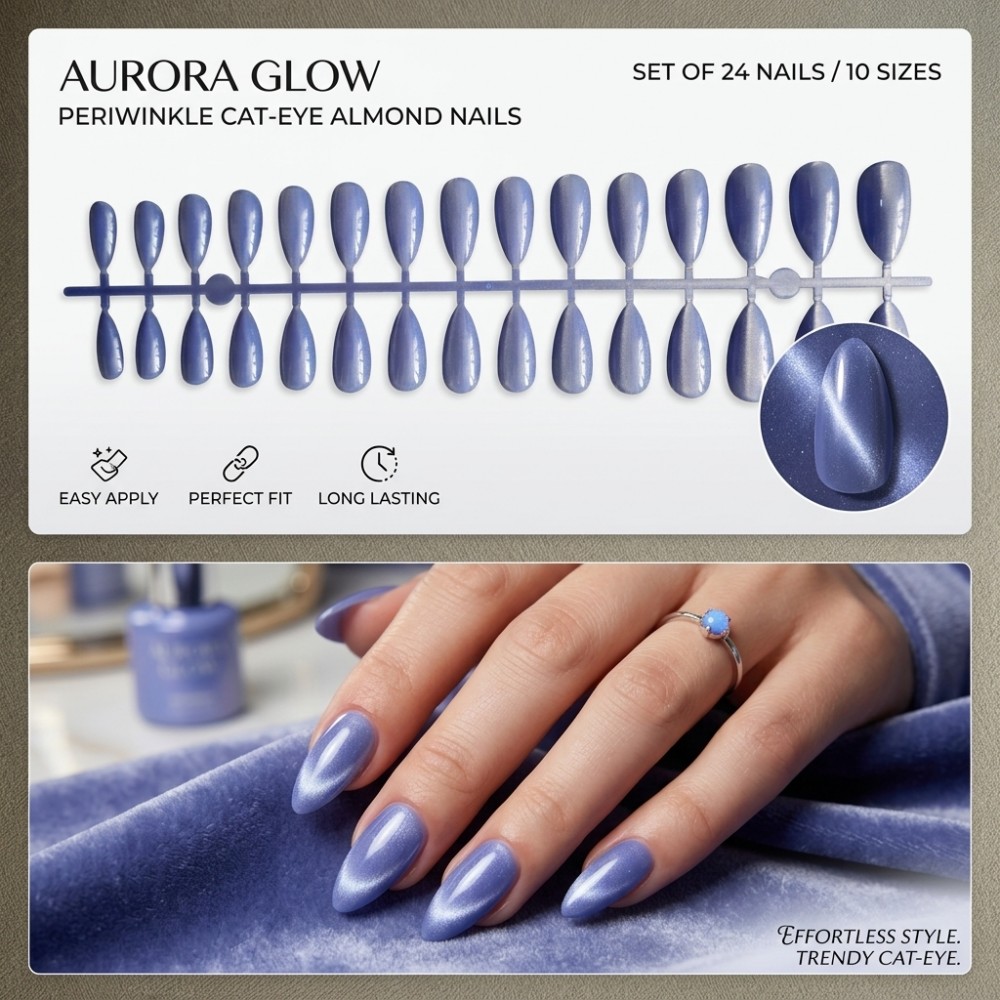 เล็บปลอมแบบกดติด 24 ชิ้น ทรงสี - Nail Art Extension Cat Eye บทวิจารณ์และราคา