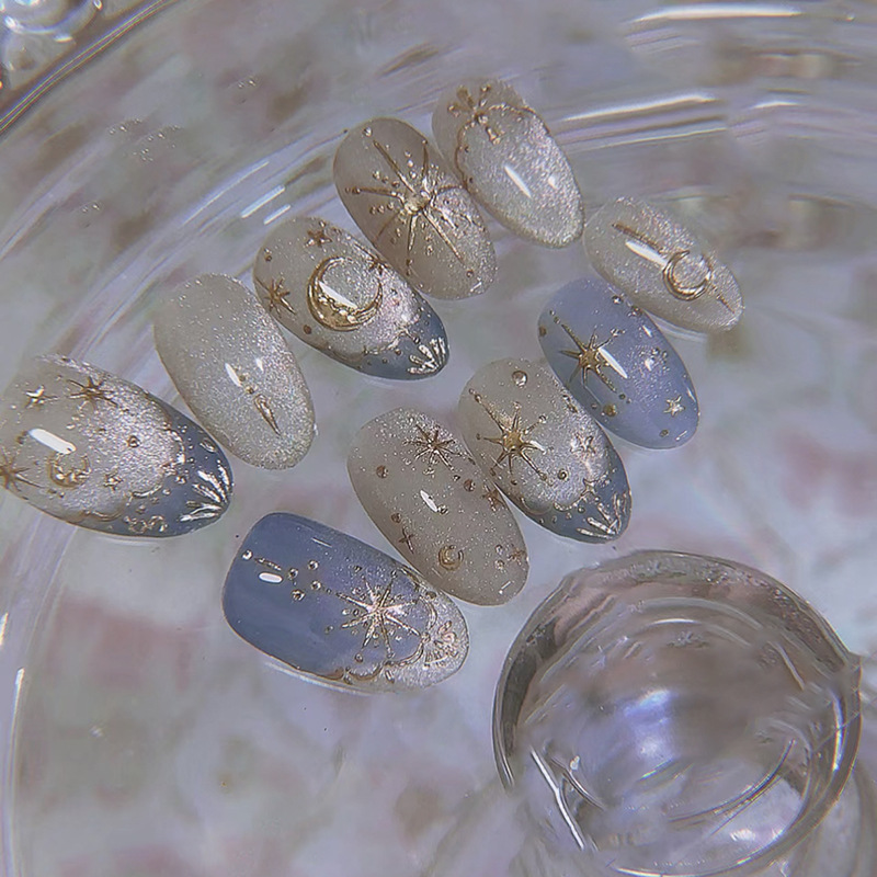 ชุดเล็บปลอมสีฟ้าทรงอัลมอนด์ 24 - Nail Art Inspo บทวิจารณ์และราคา