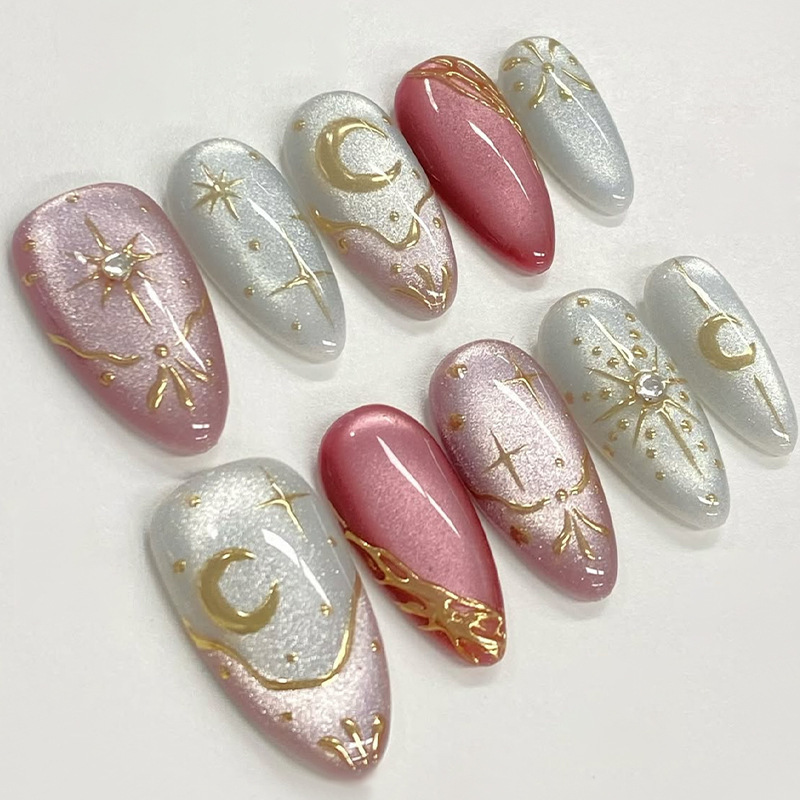 ชุดเล็บปลอมสีฟ้าทรงอัลมอนด์ 24 - Nail Art Inspo บทวิจารณ์และราคา