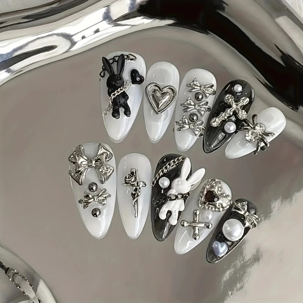 10 ชิ้น ชุดตกแต่งเล็บสีดำและสี - Nail Art Gothic บทวิจารณ์และราคา
