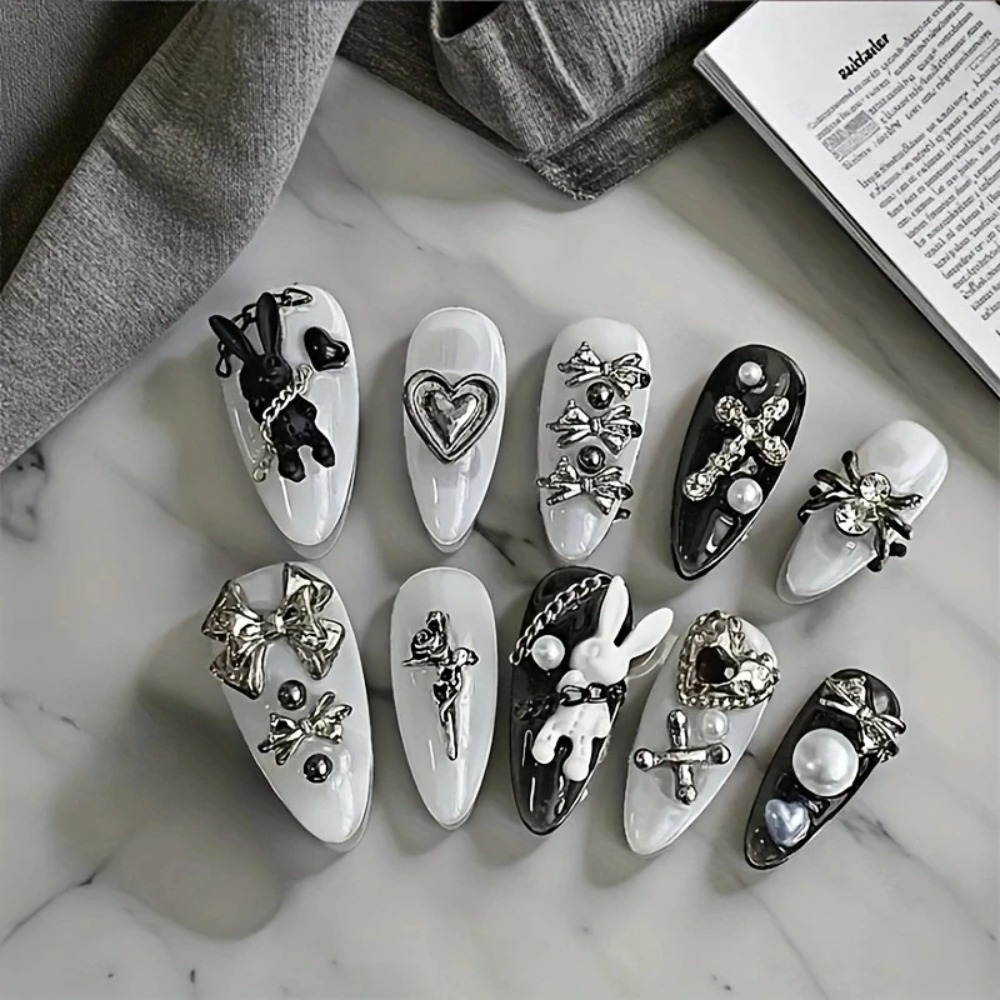 10 ชิ้น ชุดตกแต่งเล็บสีดำและสี - Nail Art Gothic บทวิจารณ์และราคา