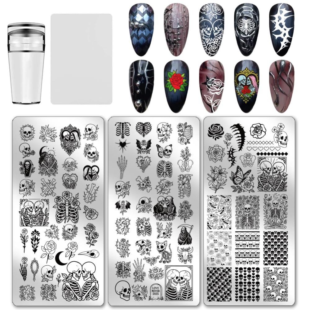 แผ่นปั๊มลายเล็บลายหัวกะโหลก 3  - Nail Art Gothic บทวิจารณ์และราคา