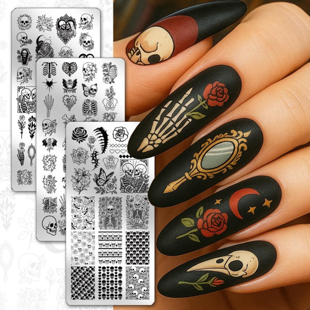 แผ่นปั๊มลายเล็บลายหัวกะโหลก 3  - Nail Art Gothic บทวิจารณ์และราคา
