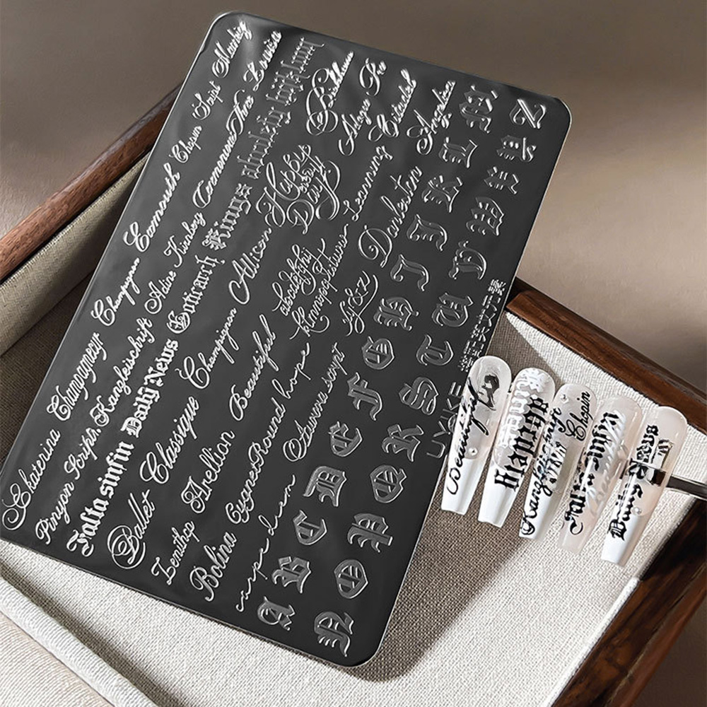 แผ่นปั๊มลายตัวอักษรโกธิคแบบตัว - Nail Art Gothic บทวิจารณ์และราคา