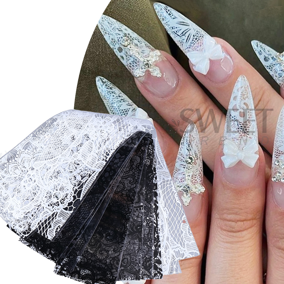 ฟอยล์ลายลูกไม้สีดำขาว 1 แพ็ค ส - Nail Foil Transfer บทวิจารณ์และราคา