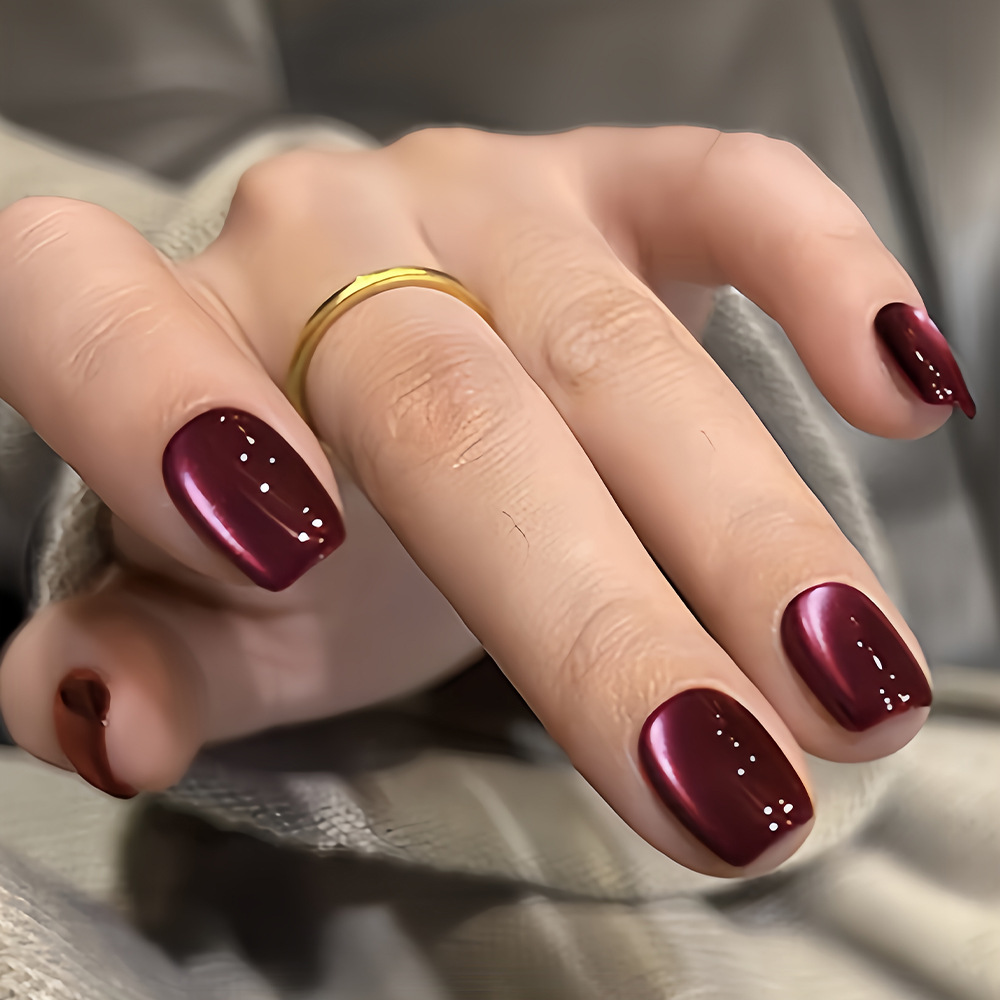 ชุดเล็บปลอมสีแดงไวน์แบบเรียบง่ - Nail Art Glitter บทวิจารณ์และราคา