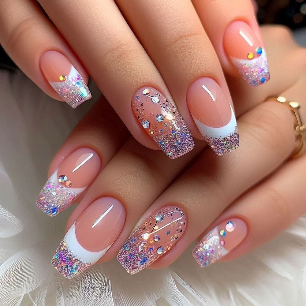 24 ชิ้น/เซ็ตสั้นขนาดกลางเล็บปล - Nail Art Glitter บทวิจารณ์และราคา