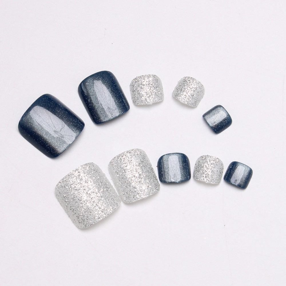 เล็บปลอมสีฟ้าโอเชียน 24 ชิ้น แ - Nail Art Glitter บทวิจารณ์และราคา