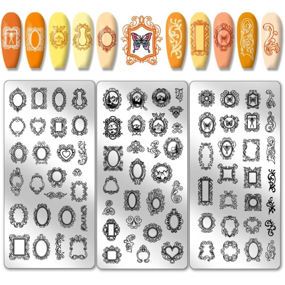 แผ่นปั๊มลายเล็บลายกรอบรูปวินเท - Nail Art Inspo บทวิจารณ์และราคา