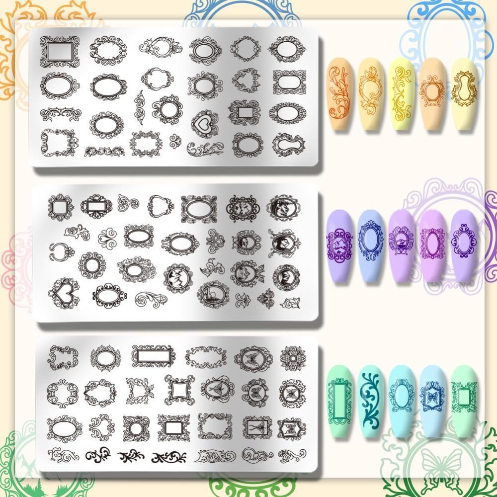 แผ่นปั๊มลายเล็บลายกรอบรูปวินเท - Nail Art Inspo บทวิจารณ์และราคา