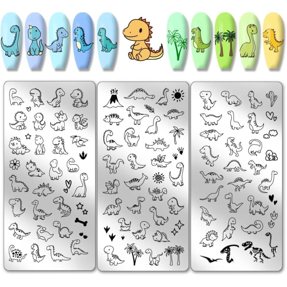 แผ่นปั๊มลายเล็บไดโนเสาร์ 3 ชิ้ - Nail Art Inspo บทวิจารณ์และราคา
